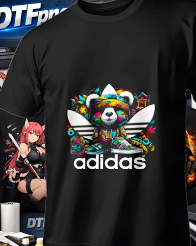 Diseño DTF Panda Adidas Neon de la colección Adidas para playeras personalizadas.