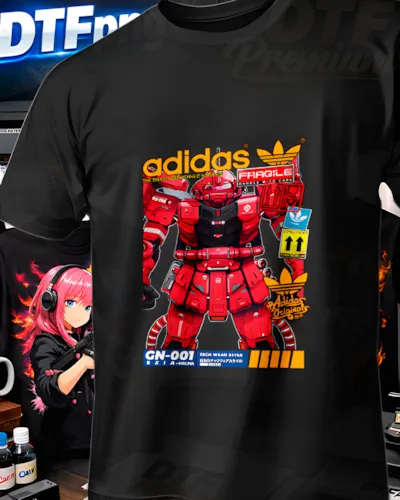 Diseño DTF Adidas Gundam Rojo de la colección Adidas para playeras personalizadas.