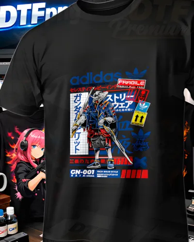 Diseño DTF Adidas Gundam Samurai de la colección Adidas para playeras personalizadas.