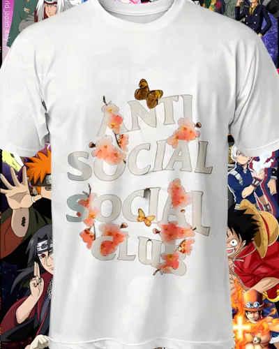 Mockup DTF de Anti Social Flores y Mariposas para publicacion editorial dtf-anti-social-social-club-playeras