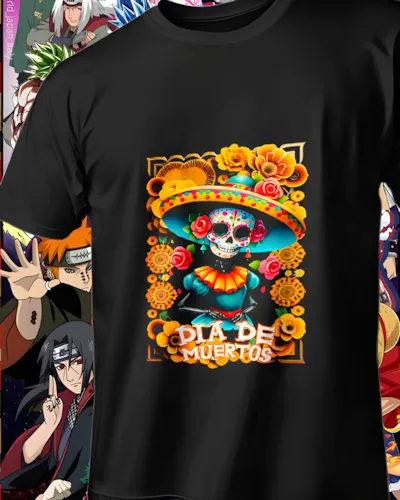 diseños DTF Día de Muertos para impresión DTF: Catrina Naranja de Fiesta