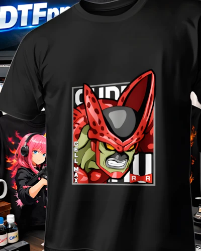 Diseño DTF Cell Panel Rojo de la colección Dragon Ball para playeras personalizadas.