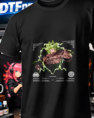Diseño DTF Broly Protocolo Verde de la colección Dragon Ball para playeras personalizadas.