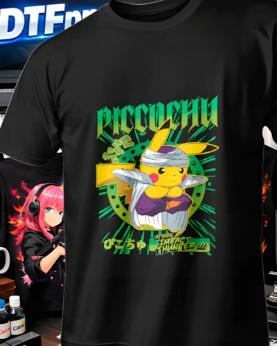 Diseño DTF Piccochu Electrico de la colección Dragon Ball para playeras personalizadas.