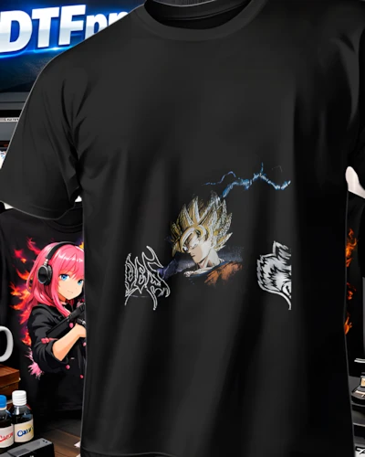 Diseño DTF Goku Super Saiyan Relampago de la colección Dragon Ball para playeras personalizadas.