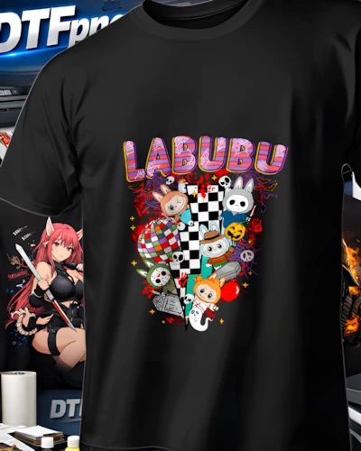 diseños DTF Halloween para impresión DTF: Labubu Checker Halloween