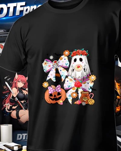 diseños DTF Halloween para impresión DTF: Fantasma Floral Coquette