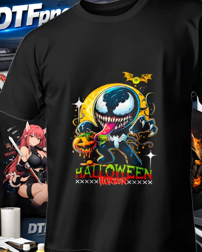diseños DTF Halloween para impresión DTF: Venom Feliz Halloween