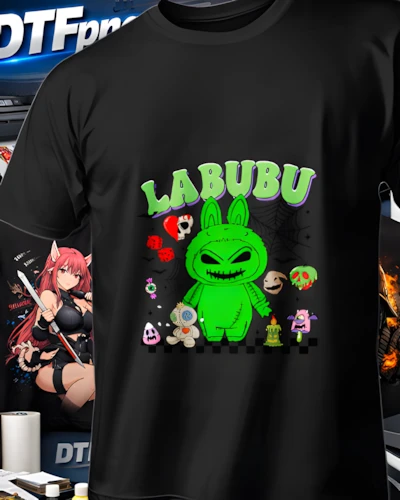 diseños DTF Halloween para impresión DTF: Labubu Verde Macabro