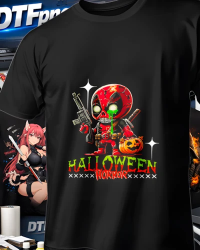 diseños DTF Halloween para impresión DTF: Deadpool Feliz Halloween