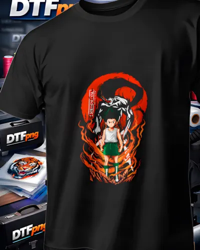 Mockup para playera del diseño Gon Aura Roja Hunter, colección Hunter x Hunter