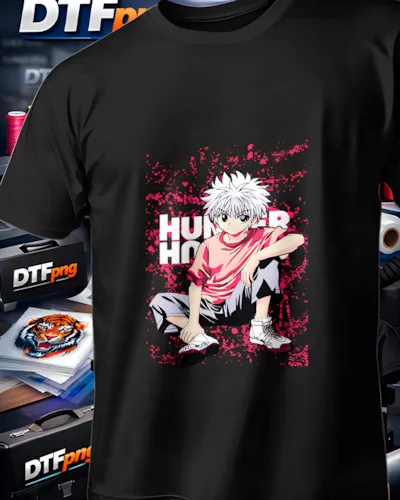 Mockup para playera del diseño Killua Hunter Rosa, colección Hunter x Hunter