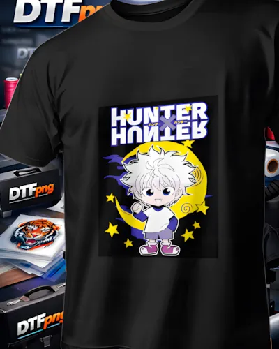 Mockup para playera del diseño Killua Chibi Estrellas, colección Hunter x Hunter