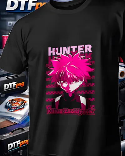 Mockup para playera del diseño Killua Zoldyck Rosa, colección Hunter x Hunter