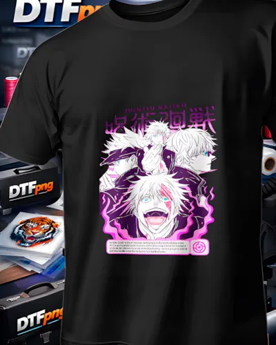 Mockup para playera del diseño Gojo Geto Collage Morado, colección Jujutsu Kaisen