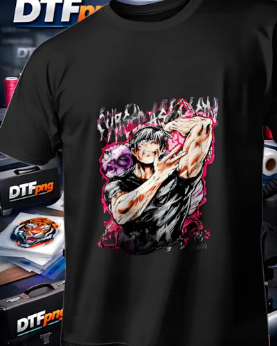 Mockup para playera del diseño Yuji Itadori Golpe Rosa, colección Jujutsu Kaisen