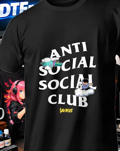 Diseño DTF streetwear para playera negra
