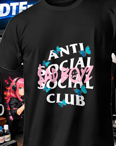 Diseño DTF urbano con mariposas para playera