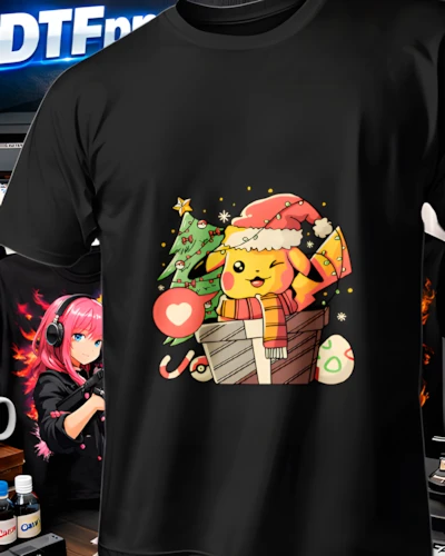 diseños DTF Navidad para impresión DTF: Pikachu Carrito Navideño