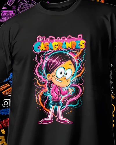 Mockup DTF de caricaturas para playera negra