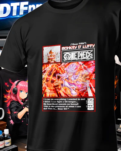 Diseño DTF Luffy Gear 5 Cronica Final de la colección One Piece para playeras personalizadas.