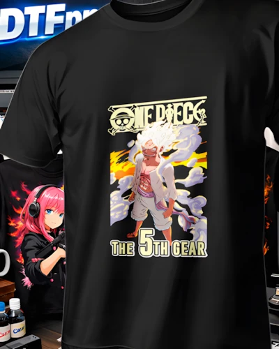 Diseño DTF El Quinto Engranaje en Portada de la colección One Piece para playeras personalizadas.