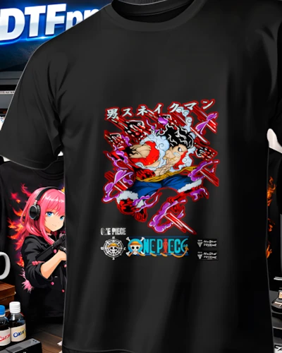 Diseño DTF Luffy Impacto Carmesi de la colección One Piece para playeras personalizadas.