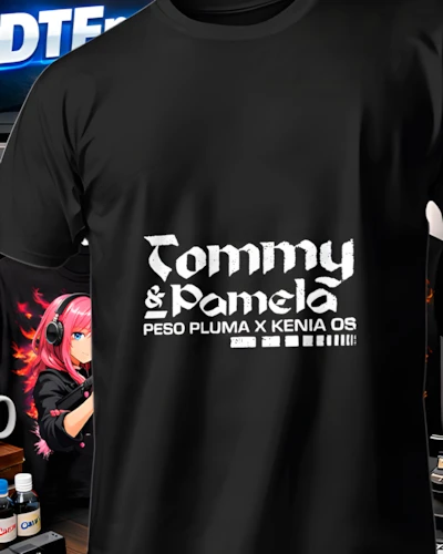 Mockup DTF de Tommy y Pamela Tipografia para publicacion editorial dtf-peso-pluma-playeras