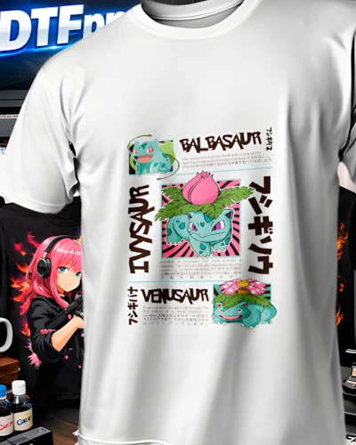 Diseño DTF Bulbasaur Collage Urbano de la colección Pokemon para playeras personalizadas.