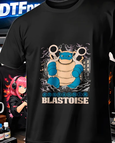Diseño DTF Blastoise Clasico de la colección Pokemon para playeras personalizadas.