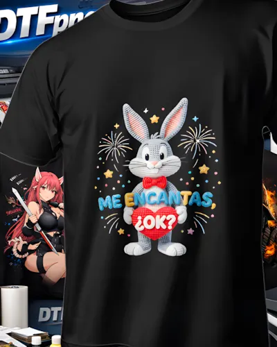Mockup para playera del diseño Conejo Me Encantas, colección San Valentín